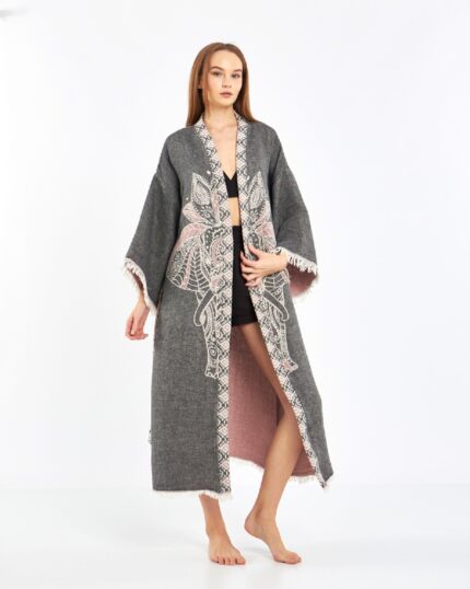 Jacquard Pink Fil Chakra Anthracite Kimono