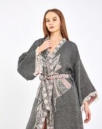 Jakarlı Pink Fil Chakra Antrasit Kimono
