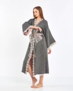 Jakarlı Pink Fil Chakra Antrasit Kimono