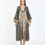 Jakarlı Sarı Fil Chakra Antrasit Kimono