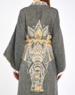 Jacquard Yellow Elephant Chakra Anthracite Kimono