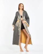 Jacquard Yellow Elephant Chakra Anthracite Kimono