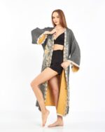 Jacquard Yellow Elephant Chakra Anthracite Kimono