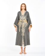 Jacquard Yellow Elephant Chakra Anthracite Kimono
