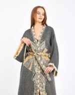 Jacquard Yellow Elephant Chakra Anthracite Kimono