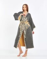 Jacquard Yellow Elephant Chakra Anthracite Kimono