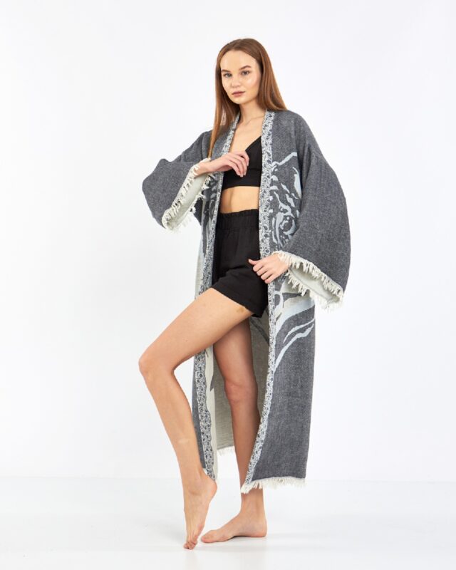 Hakkımızda 9 Jacquard Tiger Anthrazit Kimono
