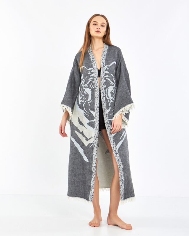 Hakkımızda 8 Jacquard Tiger Anthrazit Kimono