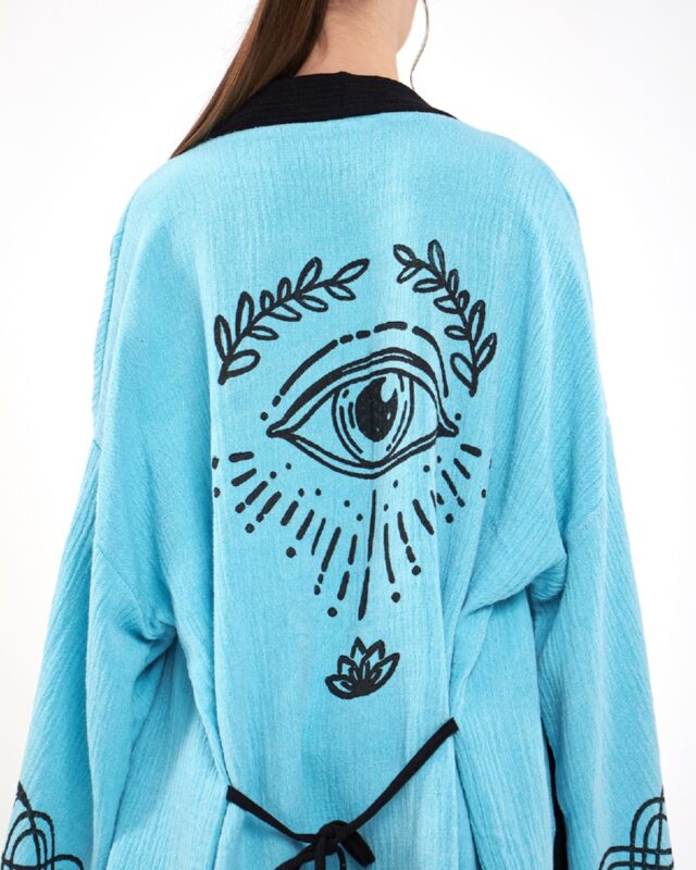 Lotus Eye Blue Short Kimono