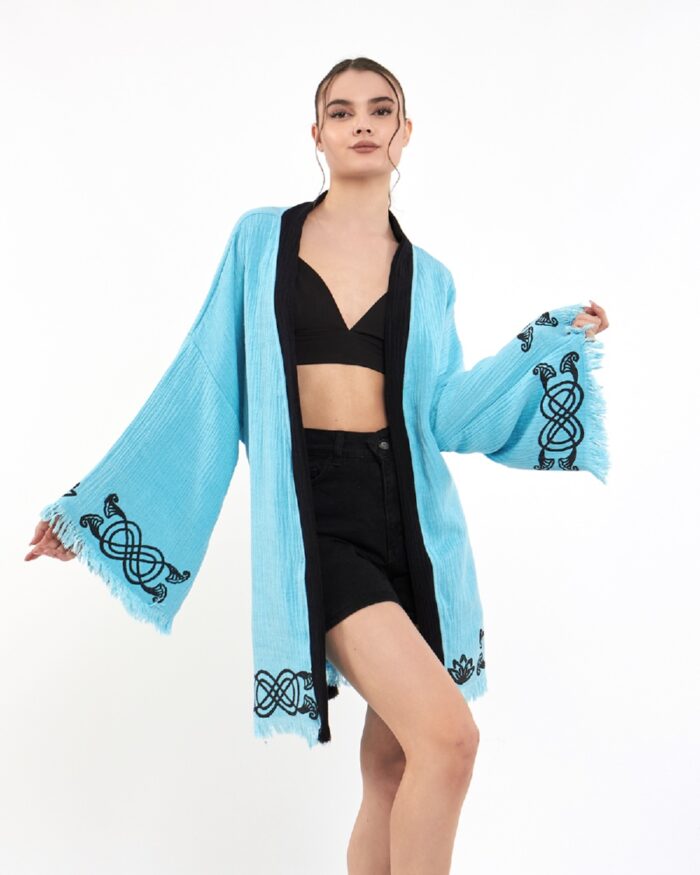 Lotus Eye Blue Short Kimono