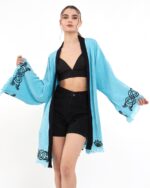 Lotus Eye Blue Short Kimono