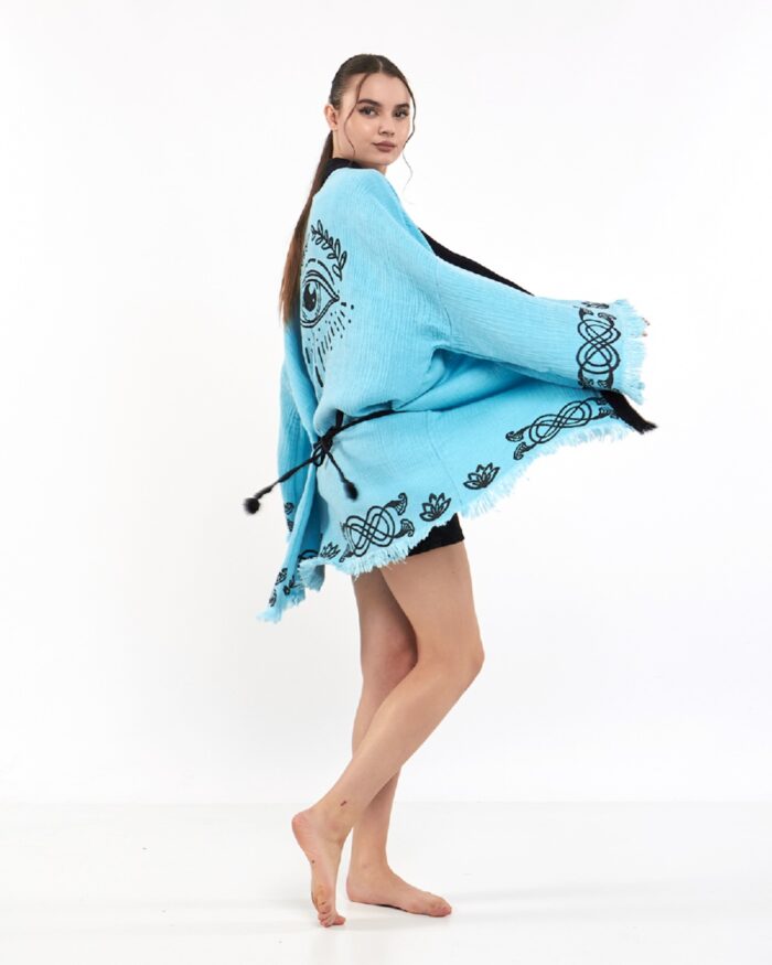Lotus Eye Blue Short Kimono