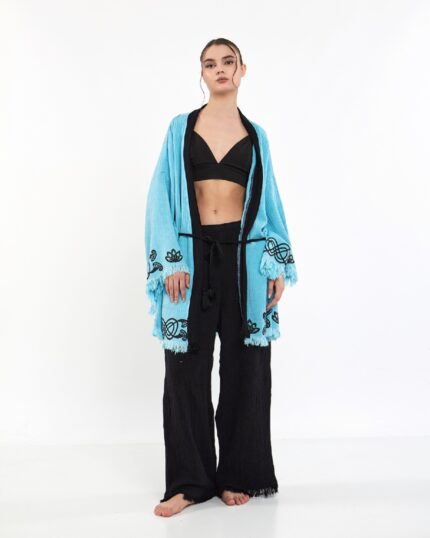 Lotus Eye Mavi Siyah Kimono Takım