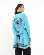 طقم كيمونو أزرق اللون أزرق عين لوتس أسود