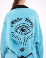 طقم كيمونو أزرق اللون أزرق عين لوتس أسود