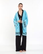 طقم كيمونو أزرق اللون أزرق عين لوتس أسود