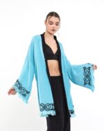 طقم كيمونو أزرق اللون أزرق عين لوتس أسود
