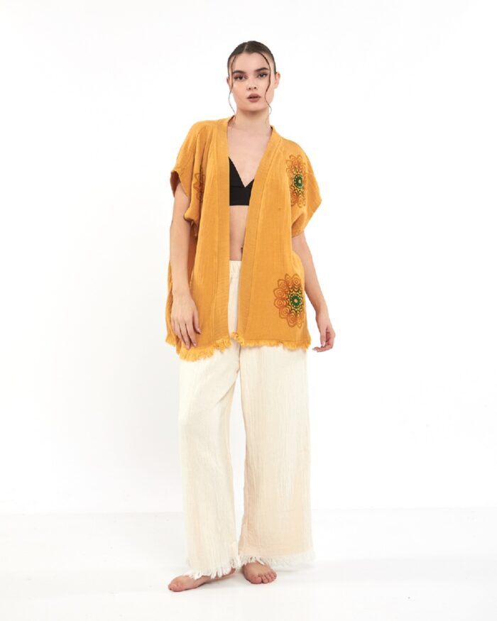Mandala Pantolonlu Sarı Müslin Yelek Mandala Pantolonlu Sarı Müslin Yelek