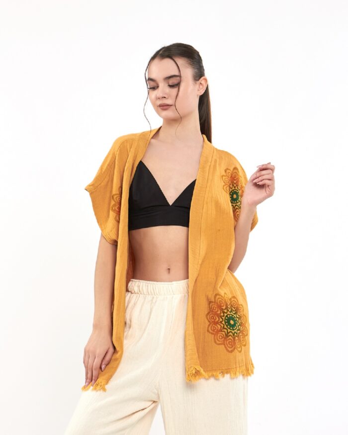 Mandala Pantolonlu Sarı Müslin Yelek Mandala Pantolonlu Sarı Müslin Yelek
