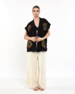 Mandala Pantolonlu Siyah Müslin Yelek
