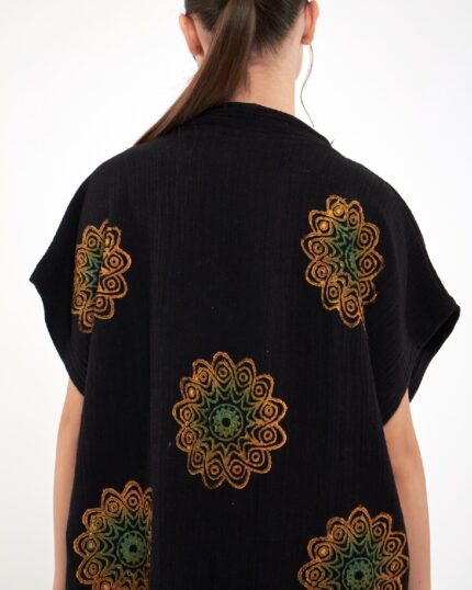 Mandala Pantolonlu Siyah Müslin Yelek