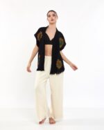 Mandala Pantolonlu Siyah Müslin Yelek