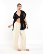 Mandala Pantolonlu Siyah Müslin Yelek