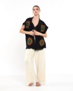 Mandala Pantolonlu Siyah Müslin Yelek