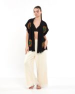 Mandala Pantolonlu Siyah Müslin Yelek