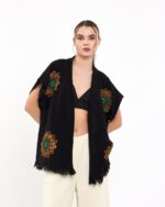 Mandala Pantolonlu Siyah Müslin Yelek