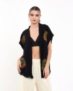 Mandala Pantolonlu Siyah Müslin Yelek