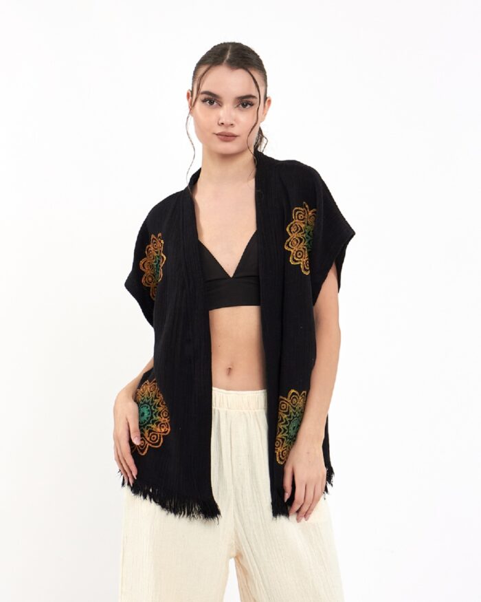 Mandala Pantolonlu Siyah Müslin Yelek Mandala Pantolonlu Siyah Müslin Yelek