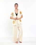 Mandala Sarı Pantolonlu Müslin Yelek