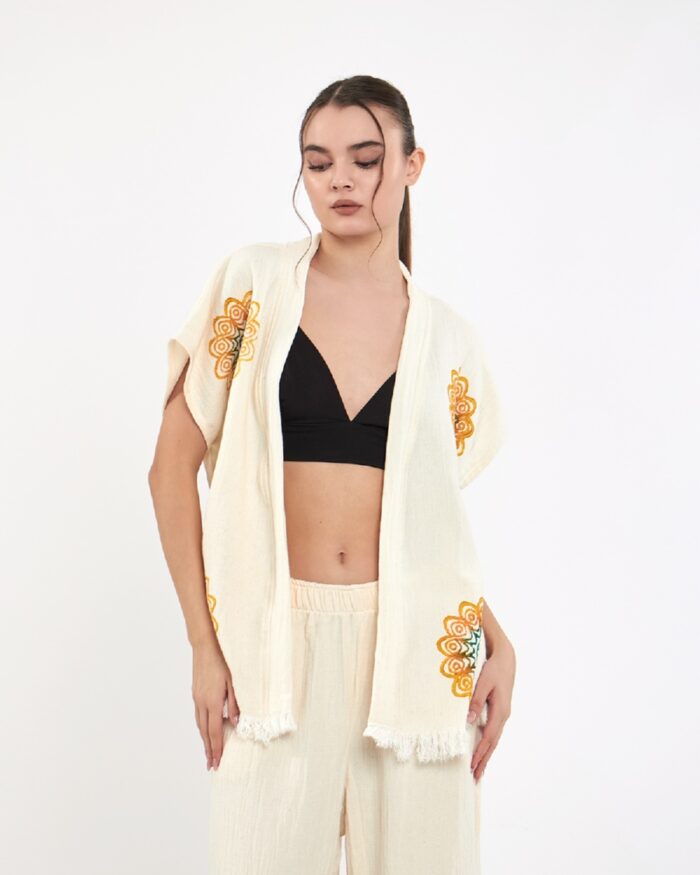 Mandala Sarı Pantolonlu Müslin Yelek Mandala Sarı Pantolonlu Müslin Yelek