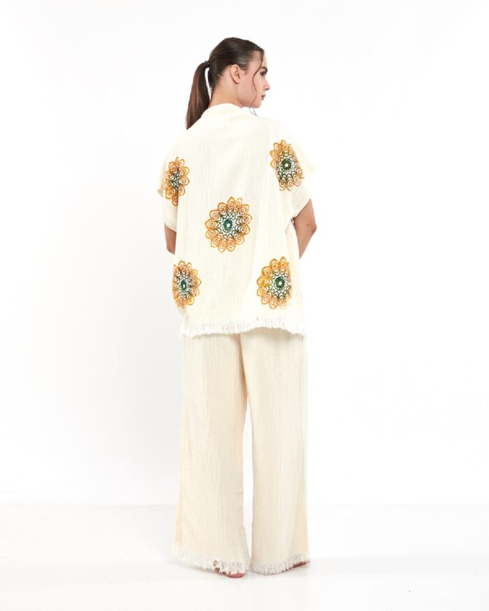 Mandala Sarı Pantolonlu Müslin Yelek Mandala Sarı Pantolonlu Müslin Yelek
