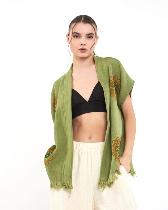 بنطلون ماندالا أخضر ماندالا سترة موسلين بنطلون ماندالا أخضر ماندالا سترة موسلين