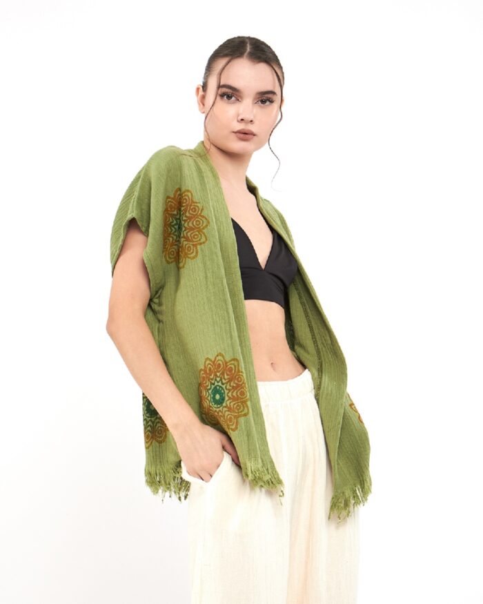 بنطلون ماندالا أخضر ماندالا سترة موسلين بنطلون ماندالا أخضر ماندالا سترة موسلين