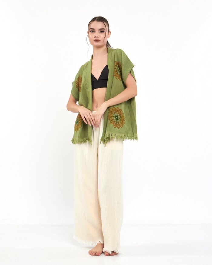 بنطلون ماندالا أخضر ماندالا سترة موسلين بنطلون ماندالا أخضر ماندالا سترة موسلين