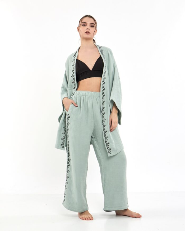 Minzfarbene Kimono-Hose Kimono-Set Minzfarbene Kimono-Hose Kimono-Set
