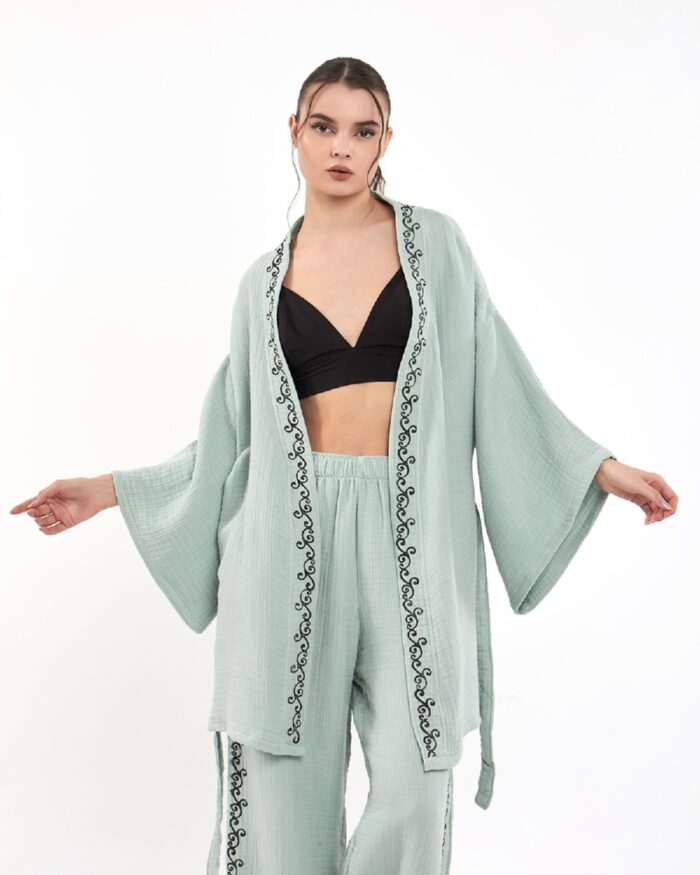 Minzfarbene Kimono-Hose Kimono-Set Minzfarbene Kimono-Hose Kimono-Set