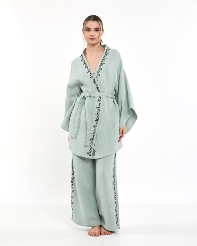 Mint Kimono Pantolonlu Kimono Takım