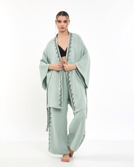 Mint Kimono Pantolonlu Kimono Takım