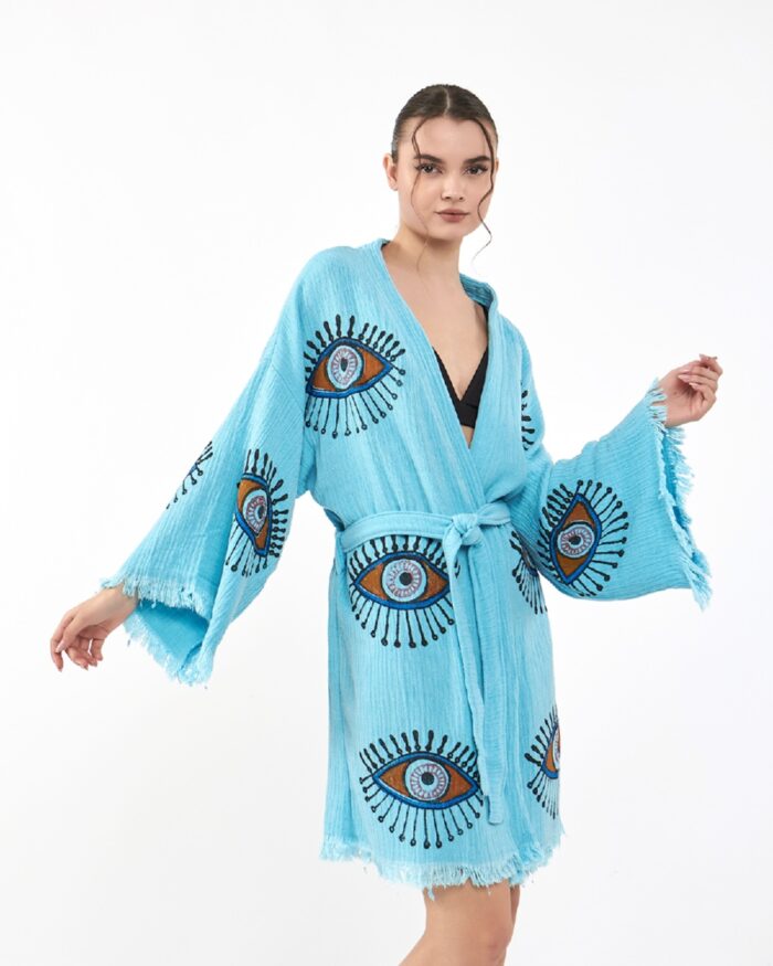 Orange Eye Baby Blue Mini Kimono Orange Eye Baby Blue Mini Kimono