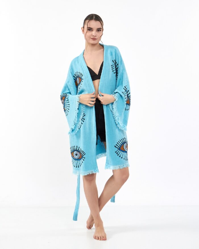 Orange Eye Baby Blue Mini Kimono Orange Eye Baby Blue Mini Kimono