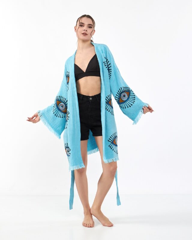 Orange Eye Baby Blue Mini Kimono