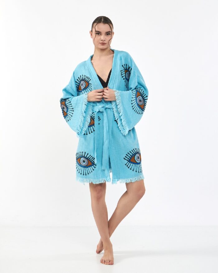 Orange Eye Baby Blue Mini Kimono Orange Eye Baby Blue Mini Kimono
