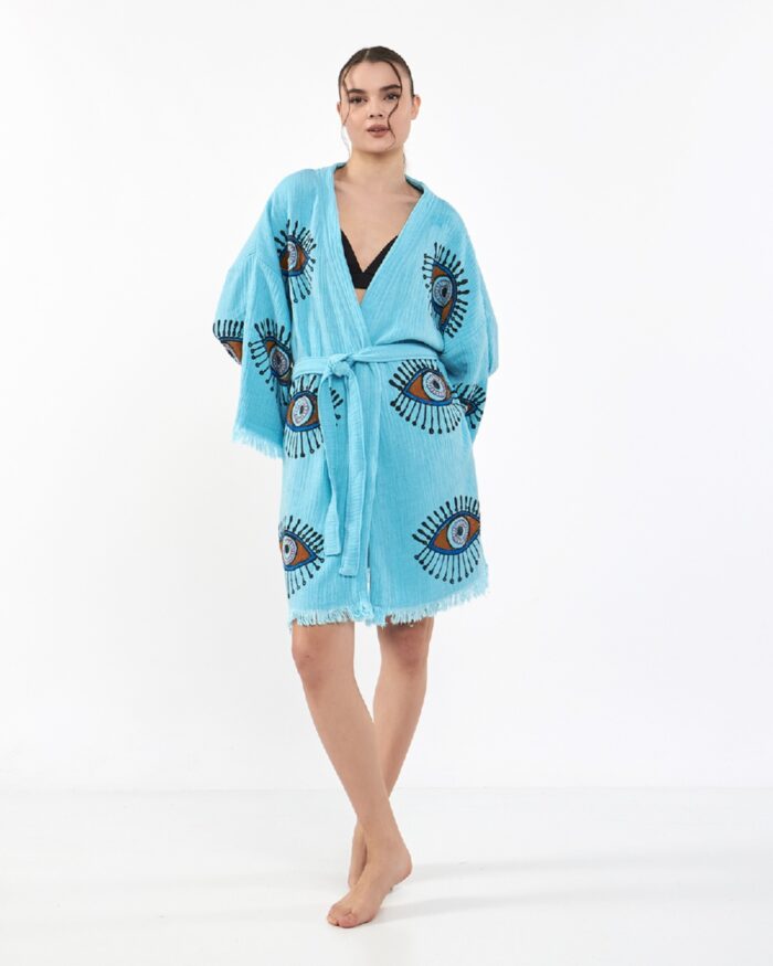 Orange Eye Baby Blue Mini Kimono Orange Eye Baby Blue Mini Kimono