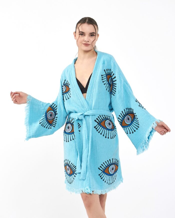Orange Eye Baby Blue Mini Kimono Orange Eye Baby Blue Mini Kimono