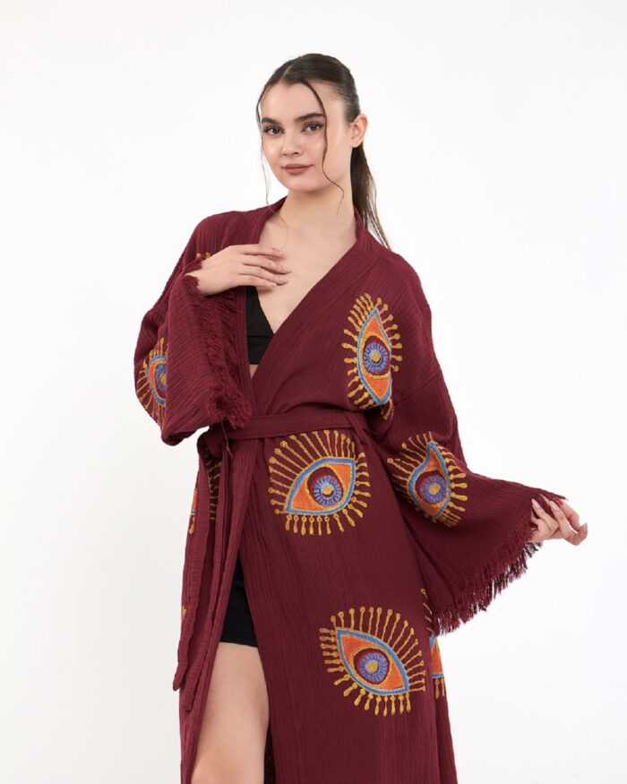 Orange Eye Burgundy Kimono Orange Eye Burgundy Kimono