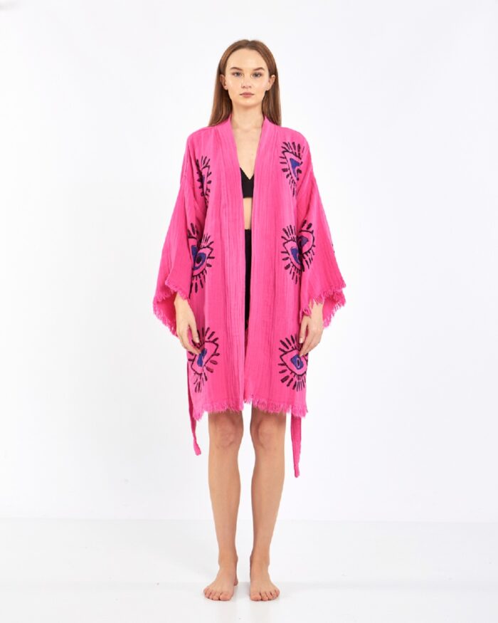 Orange Eye Kurzer rosa Kimono